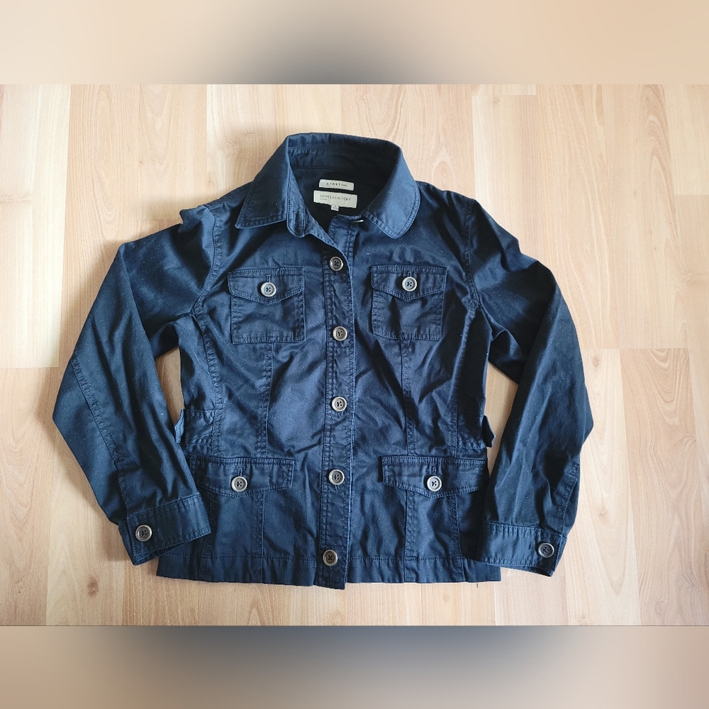 Jones New York Jacket Womens Size Small Button Front Long Sleeve Black Jacket